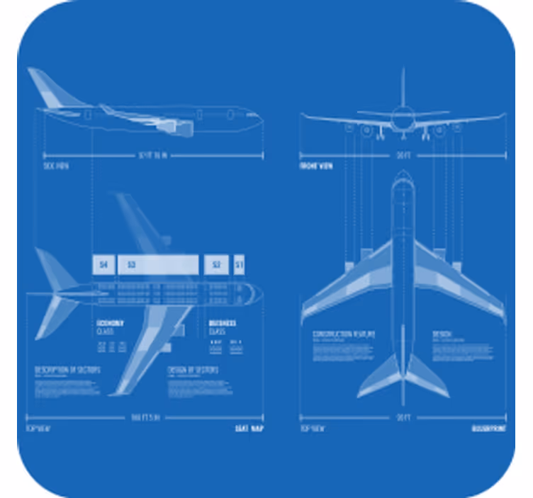 Sottobicchieri nerd design blueprint aereo - TenStickers