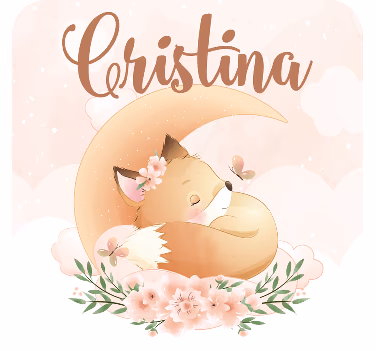 Sottobicchieri personalizzabile volpe che dorme con fiori - TenStickers