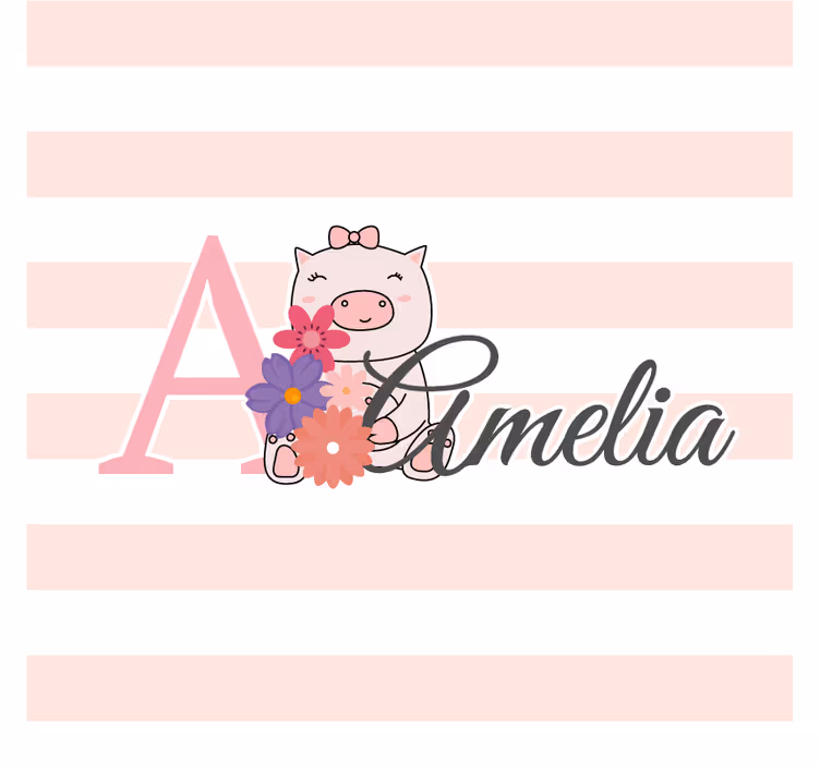 Sottobicchieri personalizzabile maialino giocoso con fiori - TenStickers