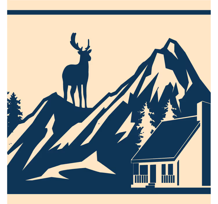 Sottobicchieri vintage scena montana con cervo - TenStickers