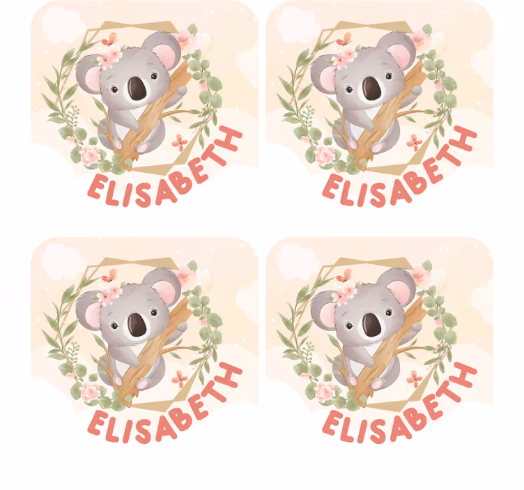 Sottobicchieri personalizzabile koala carino con fiori - TenStickers