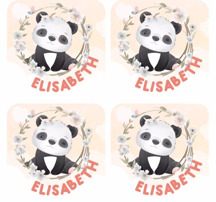 Sottobicchieri personalizzabile panda con accenti floreali - TenStickers