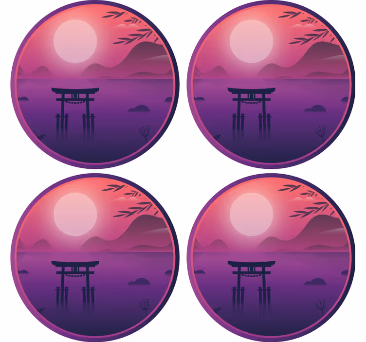 Sottobicchieri moderno paesaggio al tramonto sereno - TenStickers
