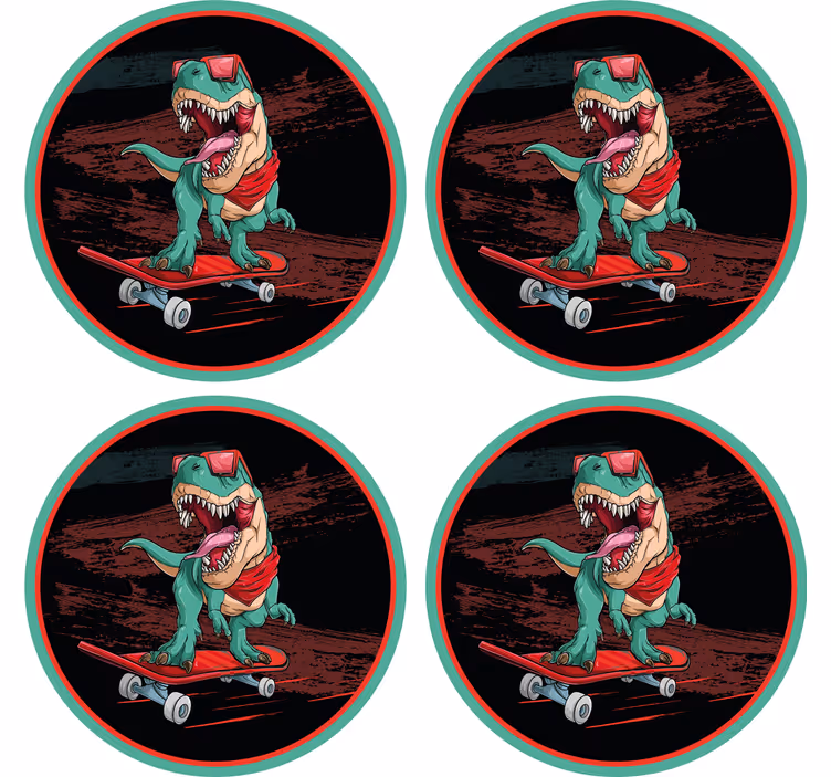 Sottobicchieri nerd dinosauro skateboard grafica - TenStickers