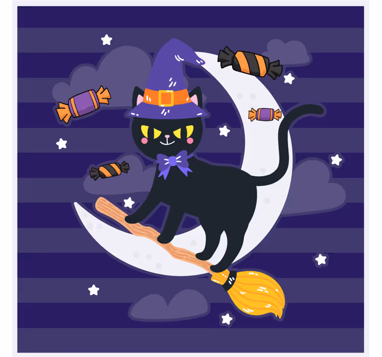 Sottobicchieri halloween gatto stregato su scopa - TenStickers