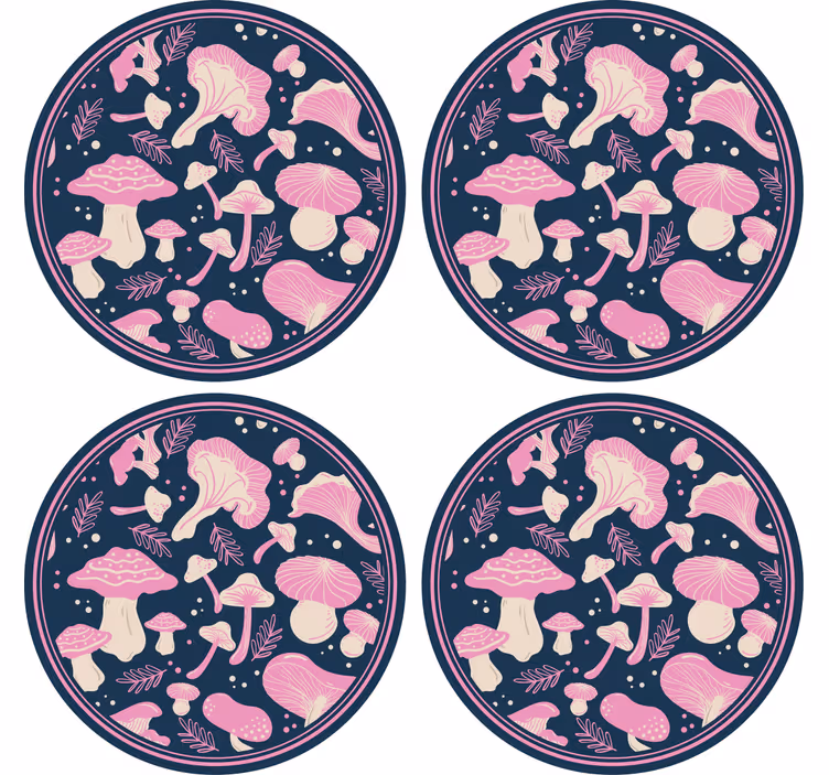 Sottobicchieri nerd con motivi di funghi fantasiosi - TenStickers