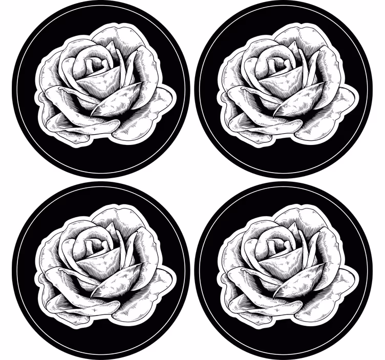 Sottobicchieri con motivi rosa nera intricata - TenStickers