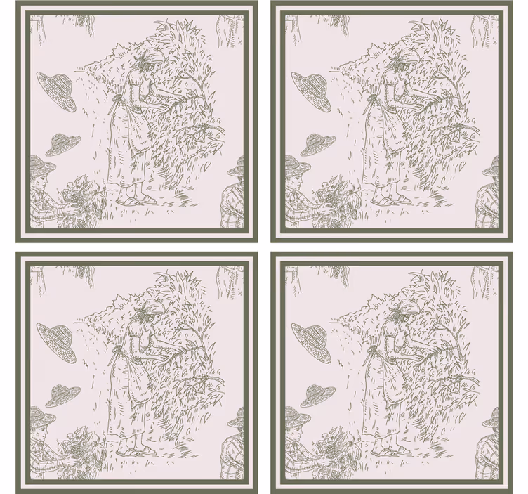 Sottobicchiere  tema vintage Motivo vintage francese in verde - TenStickers