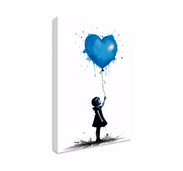 Arte dipinto ragazza con palloncino a forma di cuore blu - TenStickers