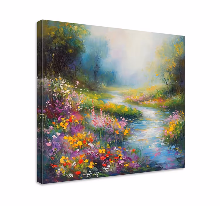 Dipinto di paesaggio fiume della foresta - TenStickers