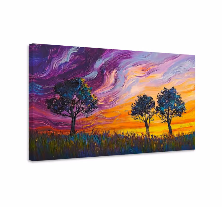 Dipinto di paesaggio cielo e alberi colorati - TenStickers