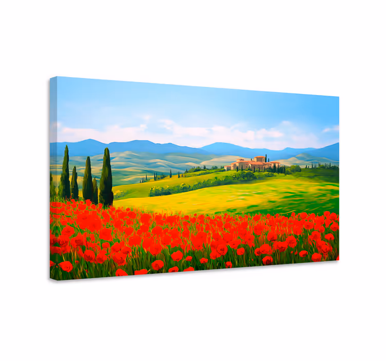 Dipinto di paesaggio campo di fiori rossi - TenStickers