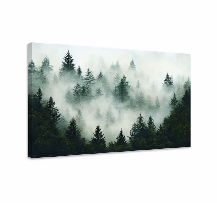 Dipinto di paesaggio foresta nebbiosa - TenStickers