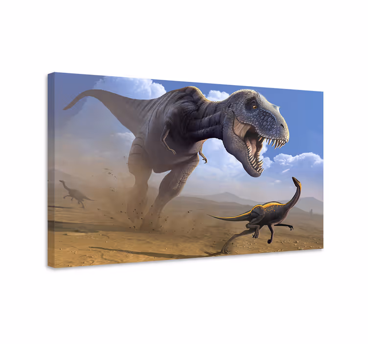 Dipinto con dinosauri caccia al t-rex - TenStickers