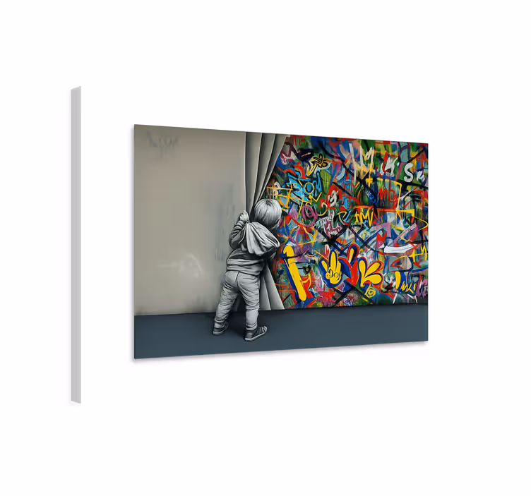Arte dipinto bambino che spia i graffiti - TenStickers
