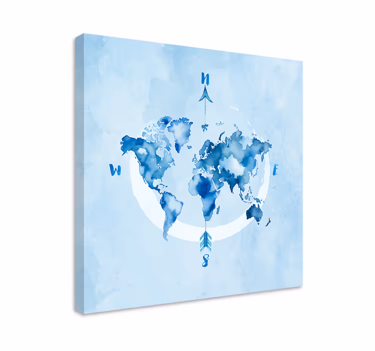 Quadro blu mappa del mondo ad acquerello - TenStickers