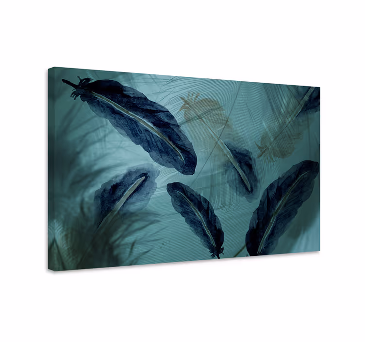 Quadro blu linea aestetica con piuma acquerello - TenStickers