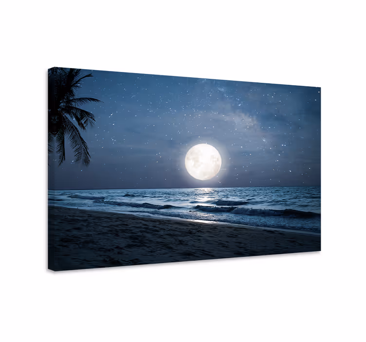 Quadro blu luce della luna sul mare piena - TenStickers