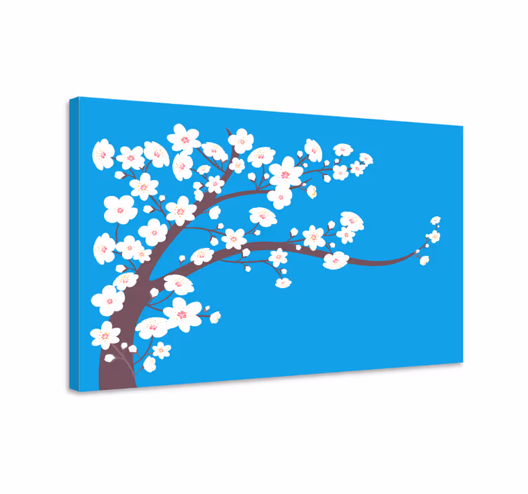 Quadro blu fiori bianchi su sfondo blu - TenStickers