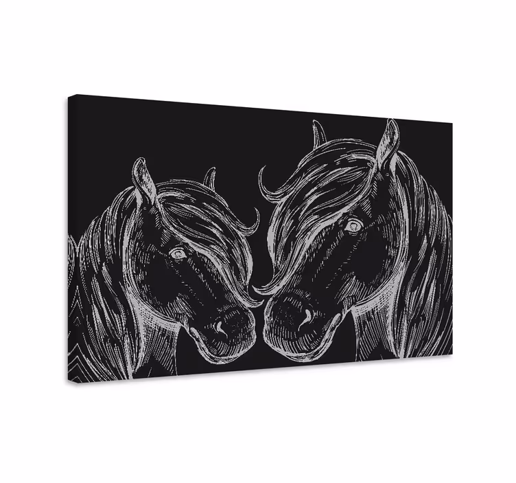 Dipinto con cavallo due cavalli bianchi in bianco e nero - TenStickers