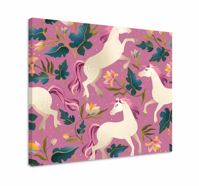 Dipinto con cavallo design floreale rosa - TenStickers