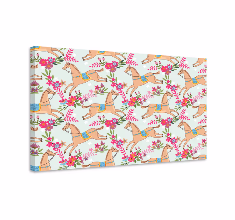 Dipinto con cavallo motivo fiori rosa - TenStickers
