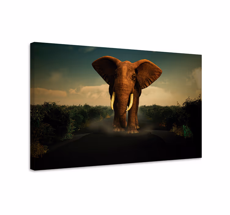 Dipinto con elefanti elefante sulla strada - TenStickers