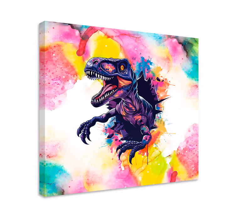 Dipinto con dinosauri colori saturi velociraptor - TenStickers