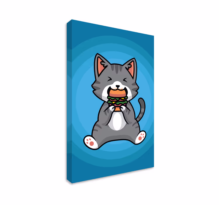 Dipinto gatto che mangia un hamburger - TenStickers
