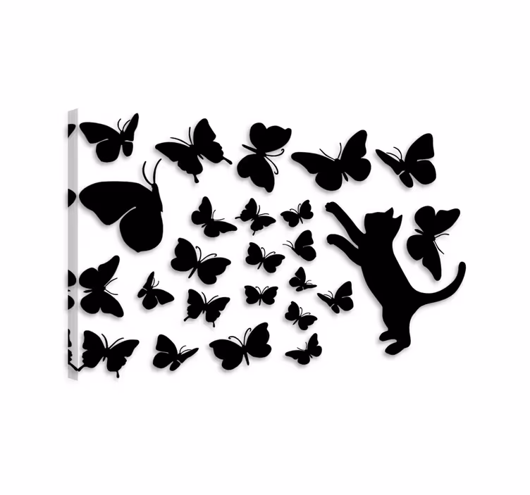 Dipinto gatto adesivi farfalle e gatto in caccia - TenStickers