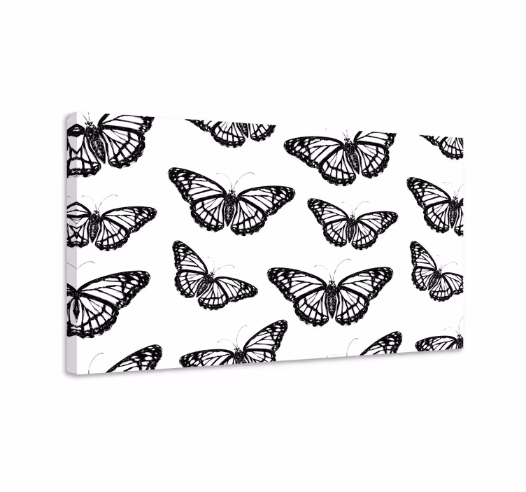 Dipinto con farfalle ali di farfalla bianco e nero - TenStickers