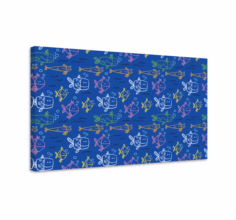 Dipinto di pesci animali marini su sfondo blu - TenStickers