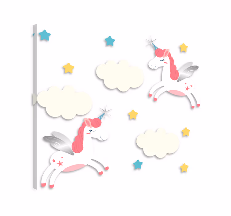 Dipinto unicorno nuvole stelle rosa adesivo muro - TenStickers