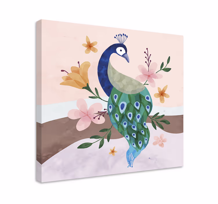 Dipinto con uccelli fiore di pavone - TenStickers
