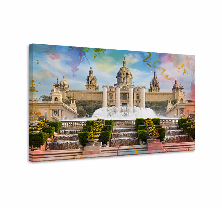 Dipinto città e paesi splendore della fontana di barcellona - TenStickers