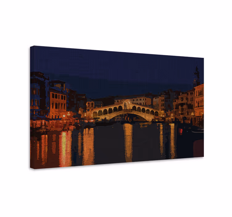 Dipinto città e paesi riflessione del ponte illuminato - TenStickers