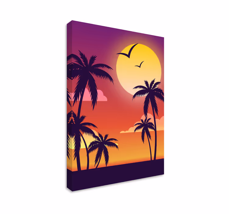 Dipinto di paesaggio sagoma tramonto tropicale - TenStickers