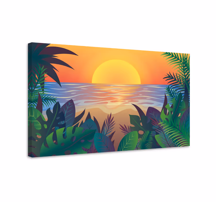 Dipinto di paesaggio panorama del tramonto tropicale - TenStickers