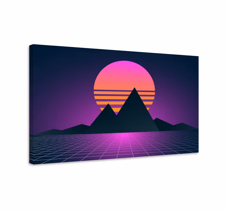 Dipinto vintage paesaggio montano di synthwave - TenStickers