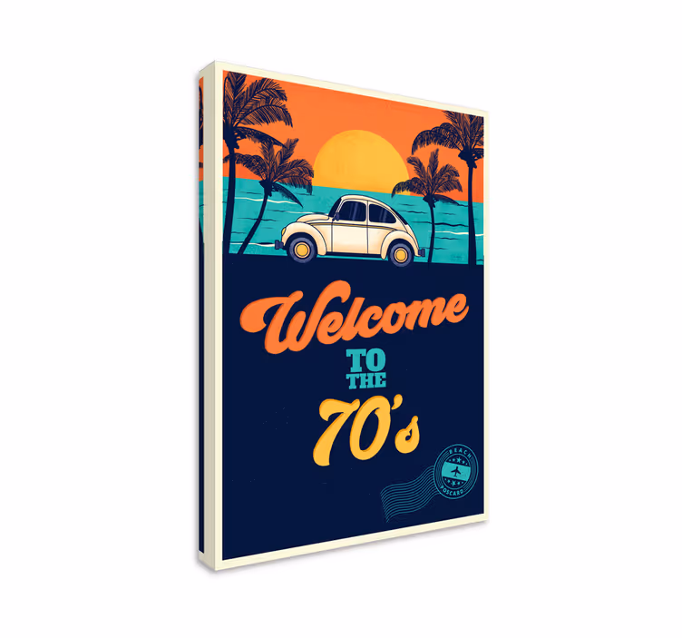 Dipinto vintage poster retrò sulla spiaggia - TenStickers