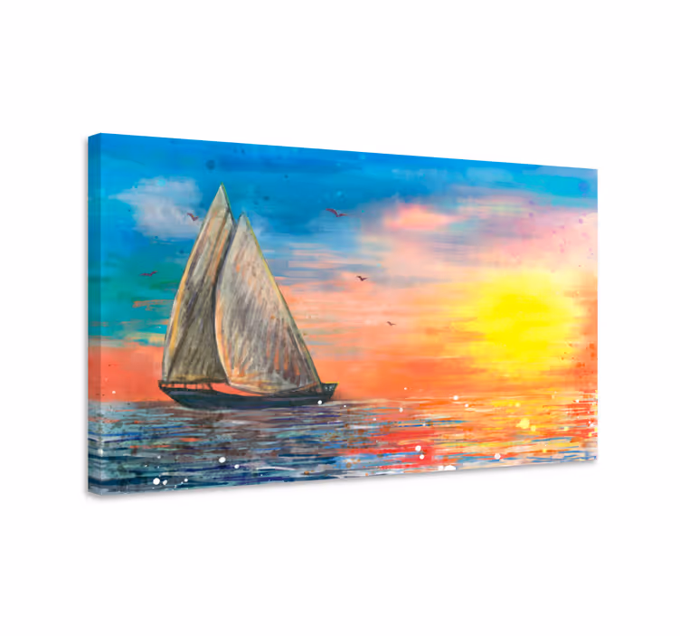 Dipinto con marinaio barca a vela tramonto paesaggio marino - TenStickers