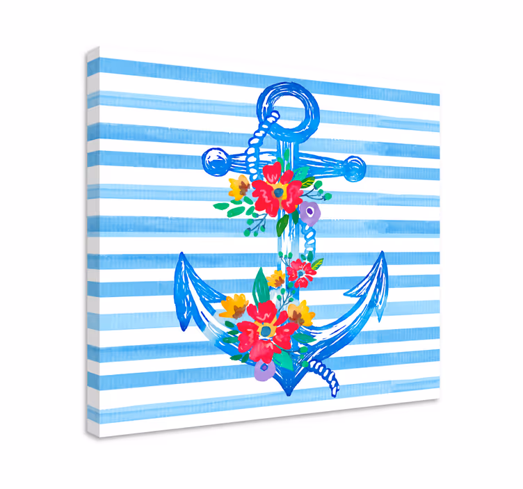 Dipinto con marinaio illustrazione di ancoraggio floreale - TenStickers