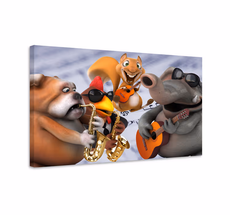 Dipinto di persona banda di musicisti di animali - TenStickers