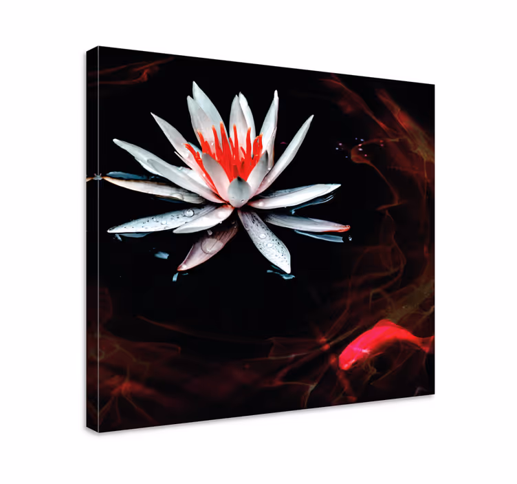 Dipinto con fiori e piante loto sull'acqua - TenStickers