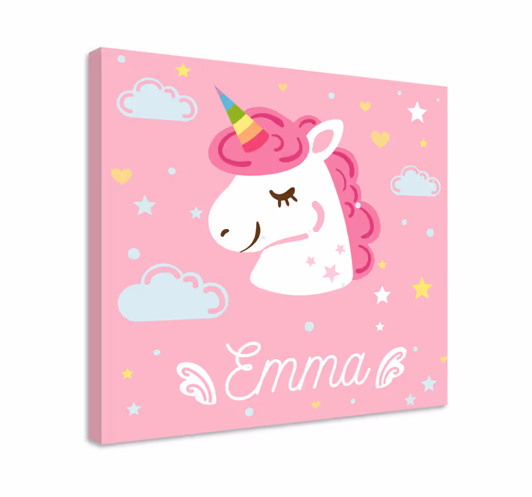 Quadro unicorno Unicorni rosa con nome - TenStickers