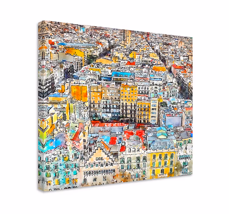 Dipinto città e paesi paesaggio urbano vivace - TenStickers