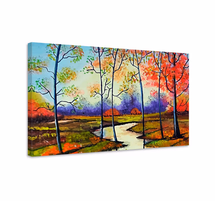 Dipinto di paesaggio scena del fiume in autunno - TenStickers