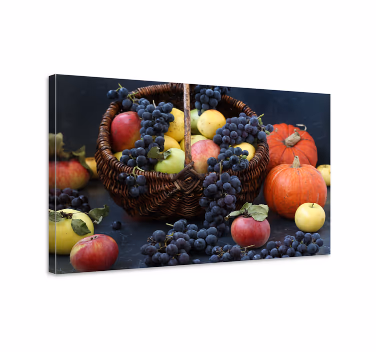 Dipinto con frutta e natura morta cesto di raccolto - TenStickers