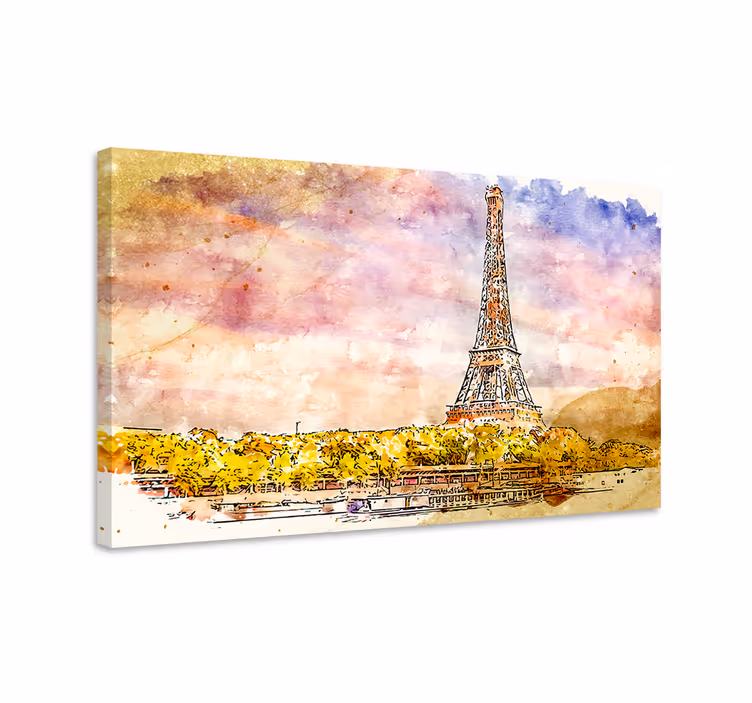Dipinto città e paesi scena torre eiffel - TenStickers
