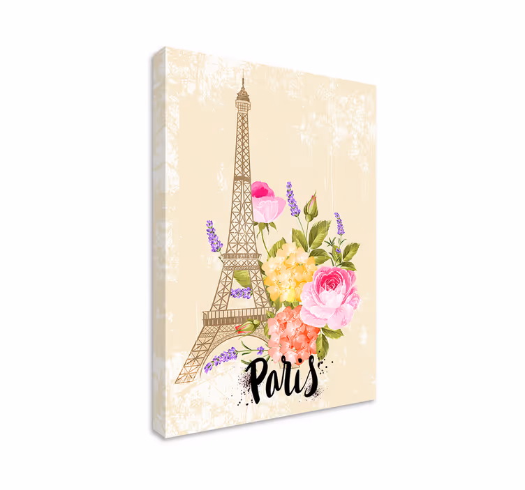 Dipinto città e paesi fiori torre eiffel - TenStickers